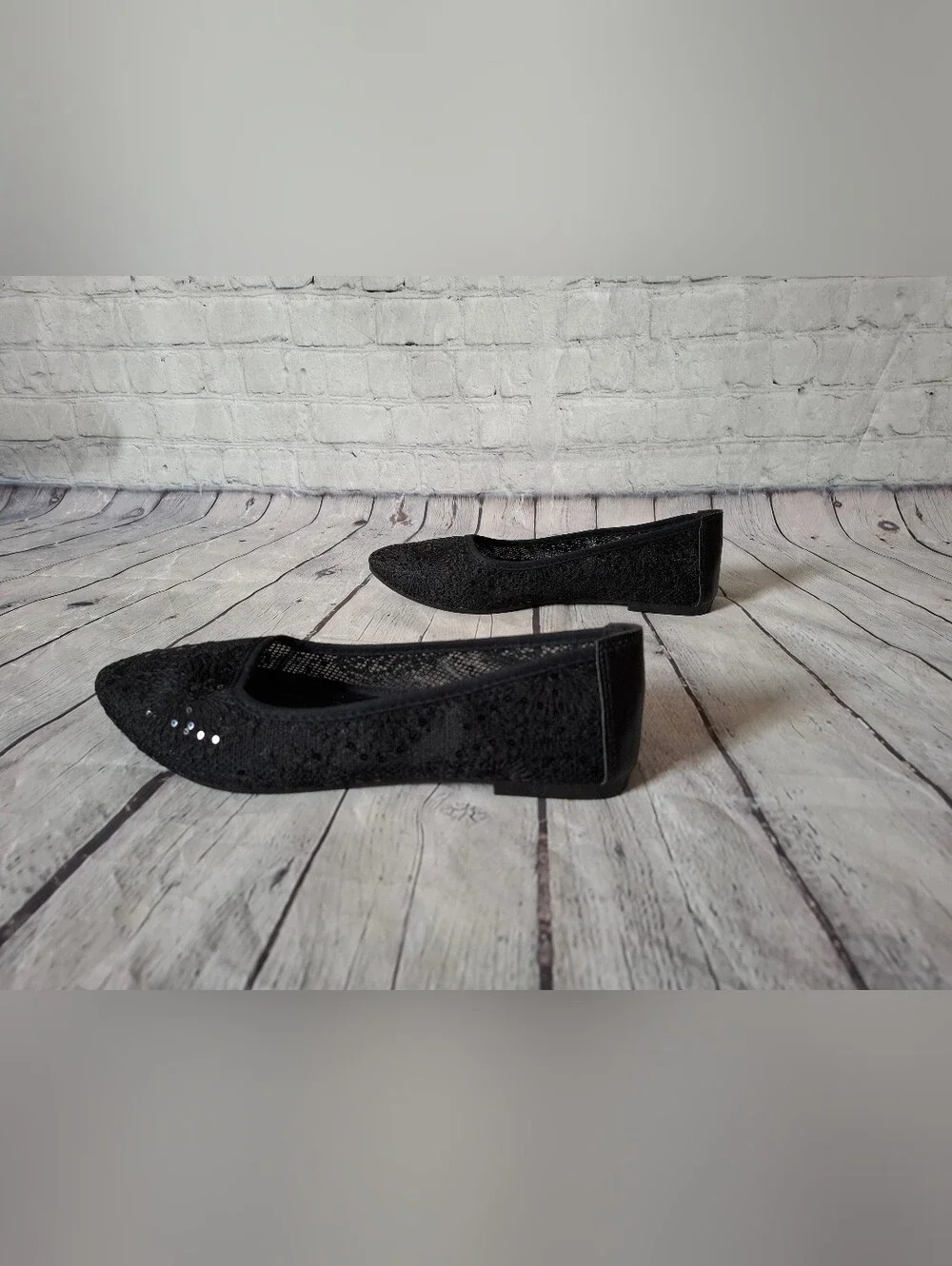 NIB Finiwor Black Mesh Ballet Flats Shoes - Size 9
